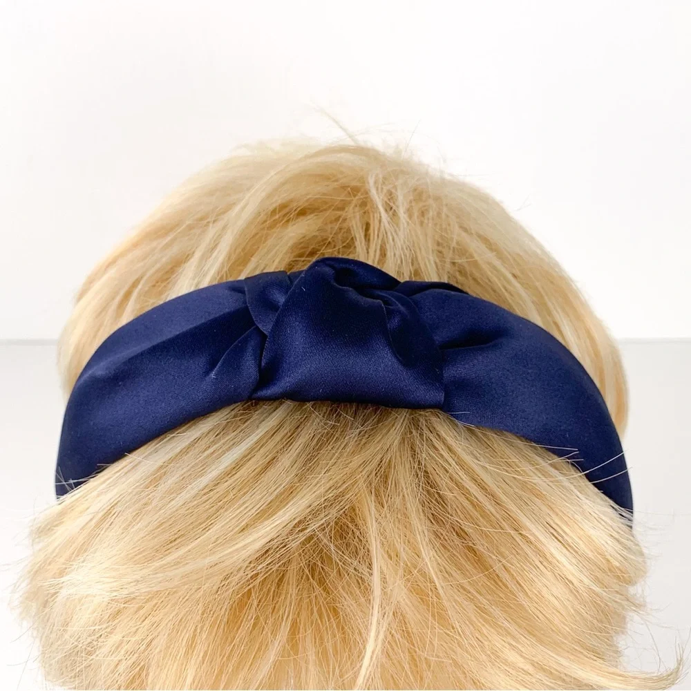 Navy satin headband women's unbranded hair band navy blue satin with knot detail